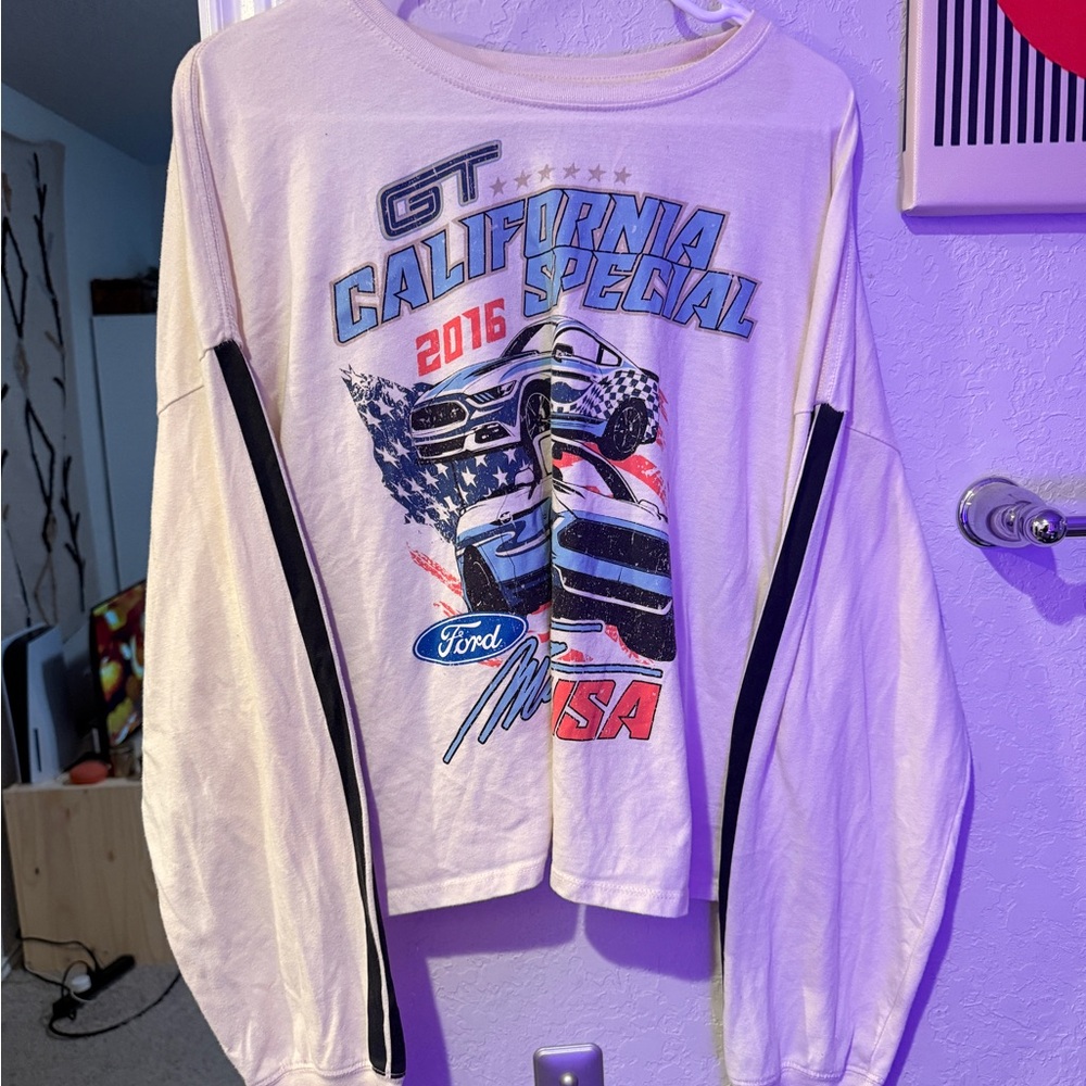 Hybrid Apparel White and Blue Graphic Tee